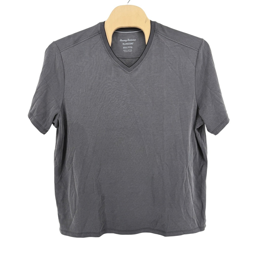 NEW Tommy Bahama IslandZone V-Neck Mens XXXL Tee Gray Ribbed Performance T-Shirt